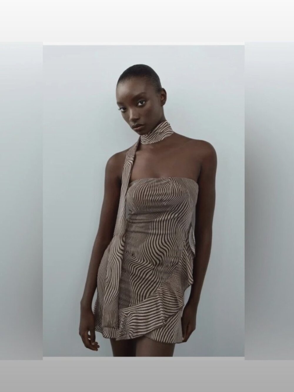 Zara Brown/Multi Asymmetrical Mini Dress